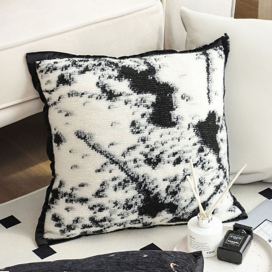 SOGA 45cm Light Vintage Leopard Print Black & White Ink Splatter Wide-Edge SquareThrow Pillow