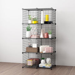 SOGA 2X Black Portable 8-Cube Storage Organiser Foldable DIY Modular Grid Space Saving Shelf