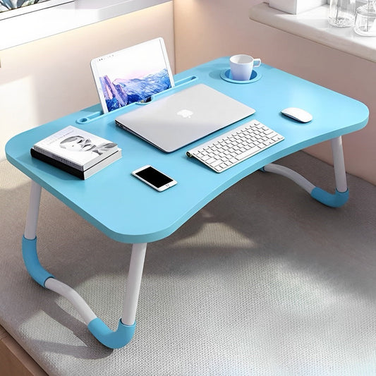 SOGA 2X Blue Portable Bed Table Adjustable Foldable Bed Sofa Study Table Laptop Mini Desk with Notebook Stand Cup Slot Home Decor