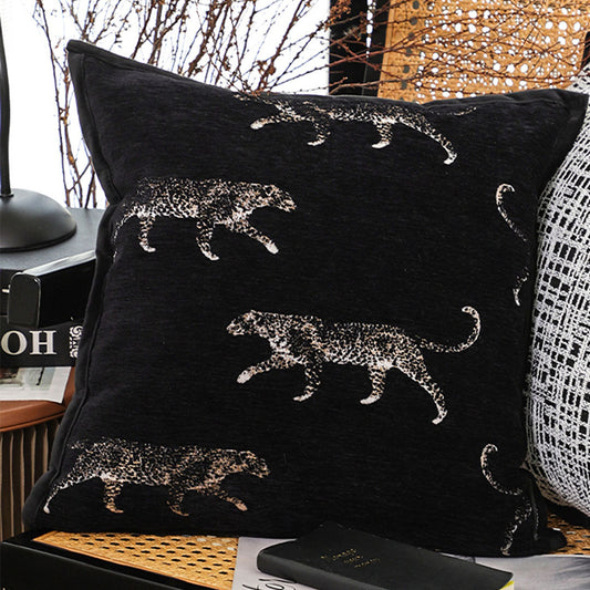 SOGA 45cm Light Luxury Vintage Leopard Print Square Black Throw Pillow