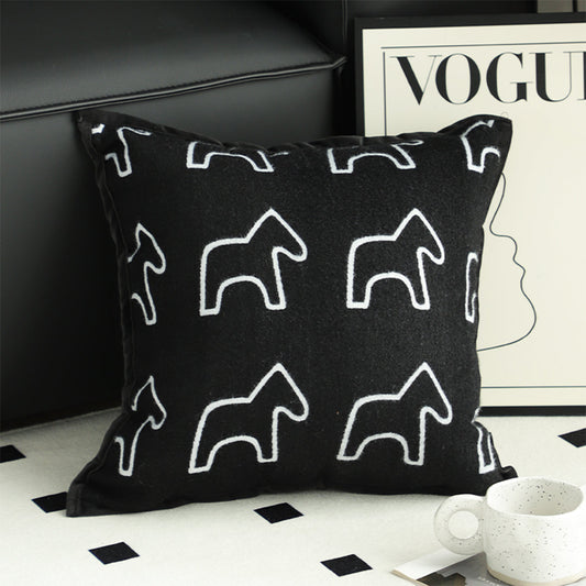 SOGA 45cm Throw Pillow Black Teddy Fleece Square Pony Design Decorative Cushion for Living Room