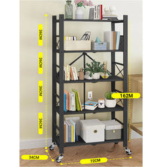 SOGA 2X 5 Tier Steel Black Foldable Display Stand Multi-Functional Shelves Portable Storage Organizer with Wheels