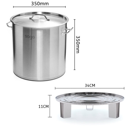 SOGA 33L Stainless Steel Stock Pot with Two Steamer Rack Insert Stockpot Tray