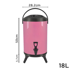 SOGA 8X 18L Stainless Steel Insulated Milk Tea Barrel Hot and Cold Beverage Dispenser Container with Faucet Pink