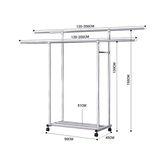 SOGA 2X 120cm Stainless Steel Floor-Standing Clothes Rack - Durable and Space-Saving Laundry Organizer