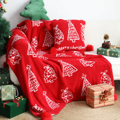 SOGA 2X 130x170cm Throw Blanket Red Christmas Tree Half Fleece for Holiday Season Cozy