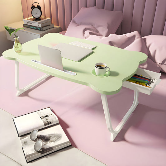 SOGA 2X  Green Portable Bed Table Adjustable Folding Mini Desk With Mini Drawer and Cup-Holder Home Decor