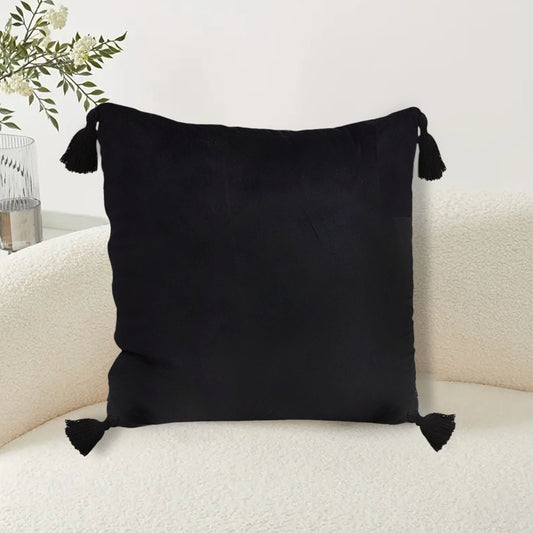 SOGA 45cm Black Vintage Butterfly Pillow Tassel Velvet Square Throw Pillow