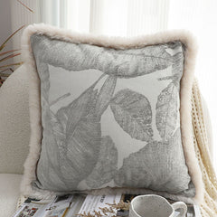 SOGA 45cm Wabi-sabi Raised Embroidery Leaf & Square Throw Pillow