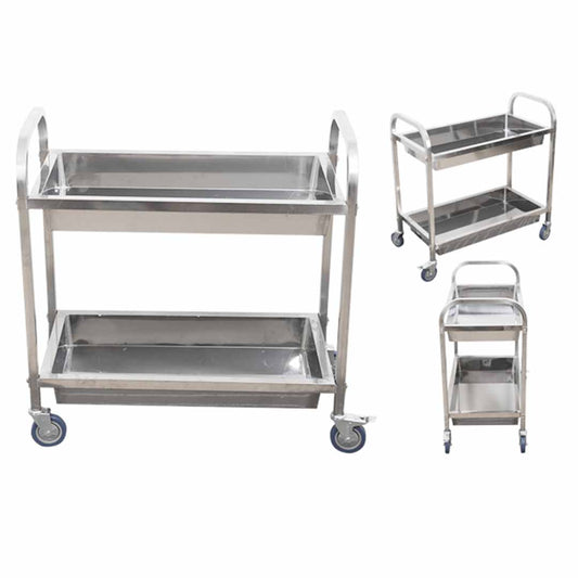 SOGA 2 Tier Stainless Steel Kitchen Trolley Bowl Collect Service Food Cart 75×40×83cm Small