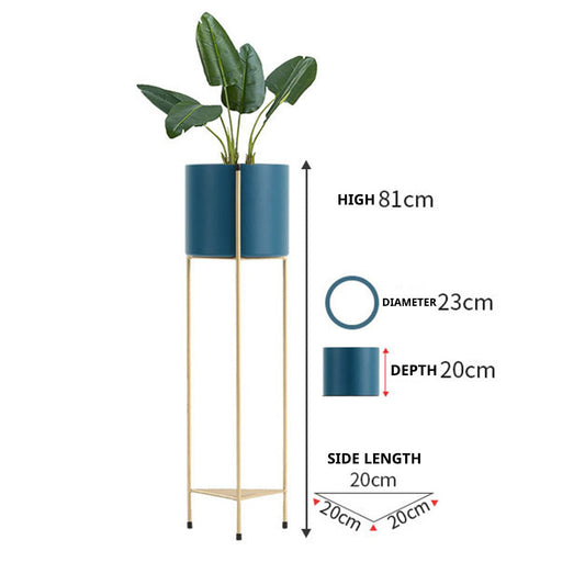 SOGA 2X 2 Layer 81cm Gold Metal Plant Stand with Blue Flower Pot Holder Corner Shelving Rack Indoor Display