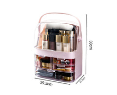 SOGA 2X 3 Tier Pink Countertop Makeup Cosmetic Storage Organiser Skincare Holder Jewelry Storage Box with Handle