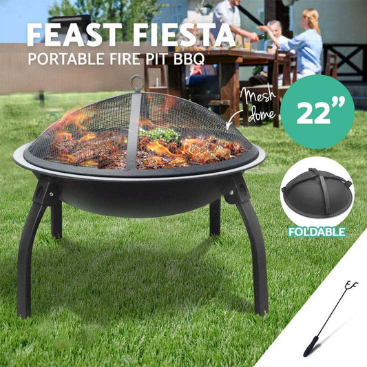 SOGA 2 in 1 Outdoor Portable Fold Fire Pit BBQ Grill Patio Camping Heater Fireplace 56cm