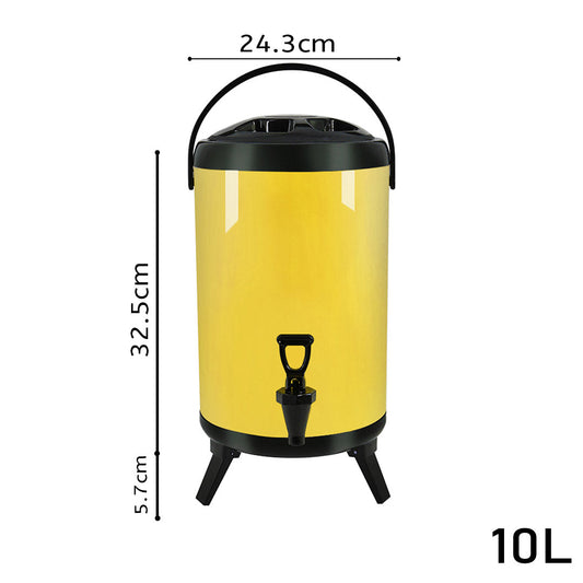 SOGA 2X 10L Stainless Steel Insulated Milk Tea Barrel Hot and Cold Beverage Dispenser Container with Faucet Yellow