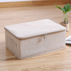 SOGA Beige Small Portable Double Zipper Storage Box Moisture Proof Clothes Basket Foldable Home Organiser