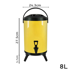 SOGA 4X 8L Stainless Steel Insulated Milk Tea Barrel Hot and Cold Beverage Dispenser Container with Faucet Yellow