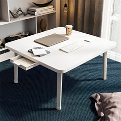 SOGA 2X White Portable Floor Table Small Square Space-Saving Mini Desk Home Decor