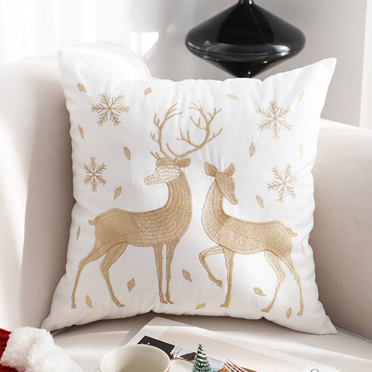 SOGA 45cm Throw Pillow White with Golden Christmas Reindeer Festive Cushion for Cozy Winter Decor