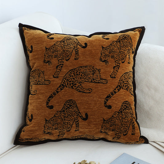 SOGA 45cm Throw Pillow Dark Brown Leopard Square Retro Decorative Cushion for Living Room