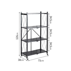 SOGA 2X 4 Tier Steel Black Foldable Kitchen Cart Multi-Functional Shelves Storage Organizer with Wheels