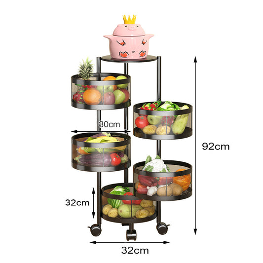 SOGA 5 Tier Steel Round Rotating Kitchen Cart Multi-Functional Shelves Storage Organizer with Wheels