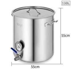 SOGA Stainless Steel Brewery Pot 130L With Beer Valve 55*55cm