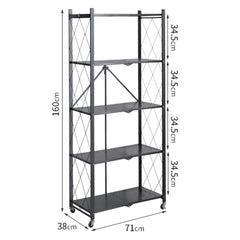 SOGA 2X 5 Tier Steel Black Foldable Kitchen Cart Multi-Functional Shelves Storage Organizer with Wheels