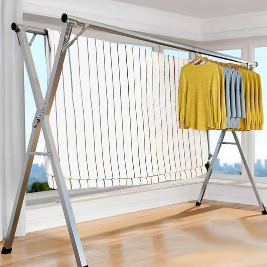 SOGA 2X 2.4m Portable Standing Clothes Drying Rack Foldable Space-Saving Laundry Holder Indoor Outdoor