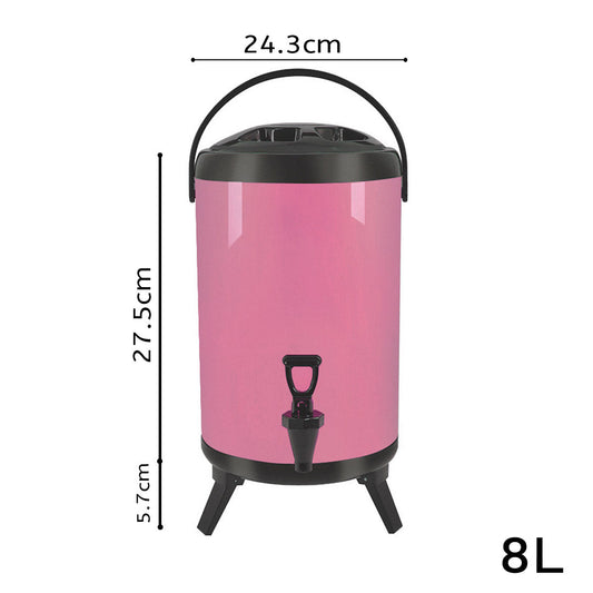 SOGA 8X 8L Stainless Steel Insulated Milk Tea Barrel Hot and Cold Beverage Dispenser Container with Faucet Pink