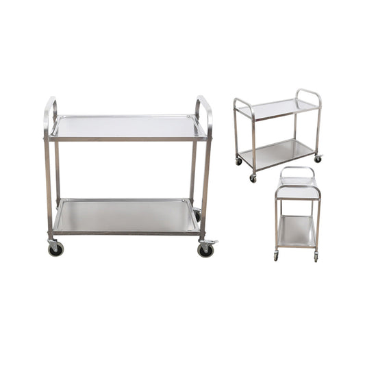 SOGA 2X 2 Tier 95x50x95cm Stainless Steel Kitchen Dining Food Cart Trolley Utility Large