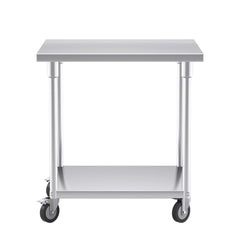 SOGA 80cm Commercial Catering Kitchen Stainless Steel Prep Work Bench Table with Wheels