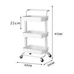 SOGA 3 Tier Steel White Movable Kitchen Cart Multi-Functional Shelves Storage Organizer with Wheels