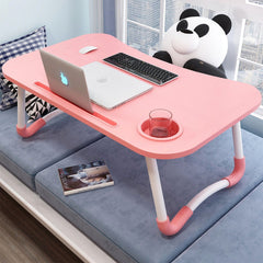 SOGA 2X Pink Portable Bed Table Adjustable Folding Mini Desk Notebook Stand Card Slot Holder with Cup-Holder Home Decor