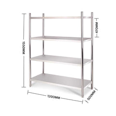 SOGA Stainless Steel 4 Tier Kitchen Shelving Unit Display Shelf Home Office 120CM