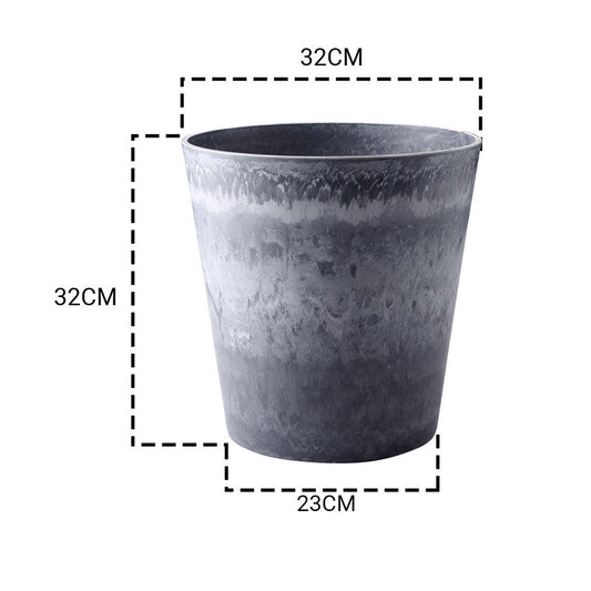 SOGA 2X 32cm Weathered Grey Round Resin Plant Flower Pot in Cement Pattern Planter Cachepot for Indoor Home Office