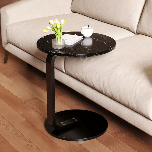 SOGA 2X 50cm Black Marble Mini Side Table Movable Lightweight w/ Black Frame