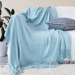 SOGA Sky Blue Acrylic Knitted Throw Blanket Solid Fringed Warm Cozy Woven Cover Couch Bed Sofa Home Decor