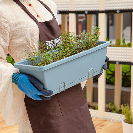 SOGA 49.5cm Blue Rectangular Planter Vegetable Herb Flower Outdoor Plastic Box with Holder Balcony Garden Decor Set of 3