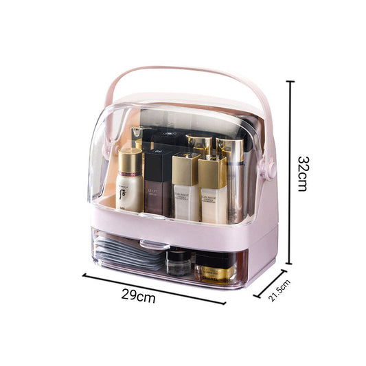 SOGA 2 Tier Pink Countertop Makeup Cosmetic Storage Organiser Skincare Holder Jewelry Storage Box with Handle