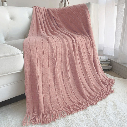 SOGA 2X Pink Textured Knitted Throw Blanket Warm Cozy Woven Cover Couch Bed Sofa Home Decor with Tassels