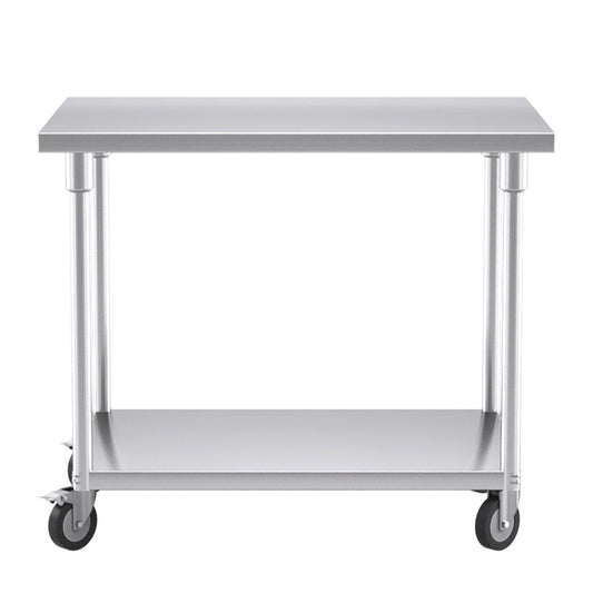 SOGA 100cm Commercial Catering Kitchen Stainless Steel Prep Work Bench Table with Wheels