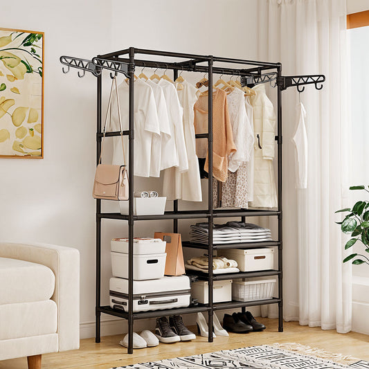 SOGA 90x35cm Hanging Clothes Rack Storage w/ 4 Layer Organizer and Side Hooks