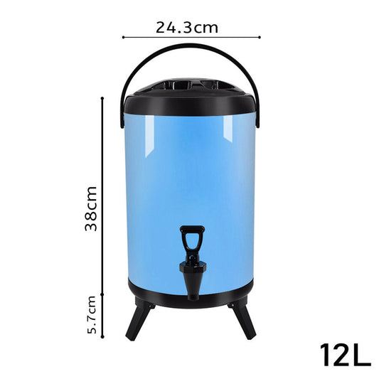 SOGA 8X 12L Stainless Steel Insulated Milk Tea Barrel Hot and Cold Beverage Dispenser Container with Faucet Blue