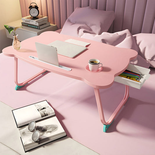 SOGA Pink Portable Bed Table Adjustable Folding Mini Desk With Mini Drawer and Cup-Holder Home Decor