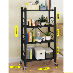 SOGA 2X 4 Tier Steel Black Foldable Display Stand Multi-Functional Shelves Storage Organizer with Wheels