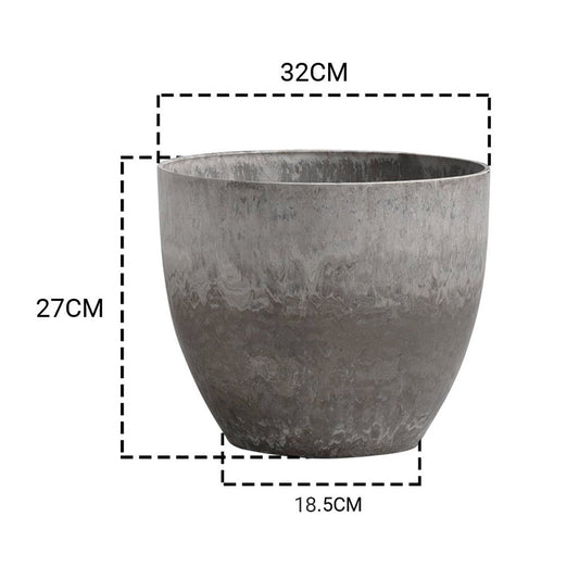 SOGA 27cm Rock Grey Round Resin Plant Flower Pot in Cement Pattern Planter Cachepot for Indoor Home Office