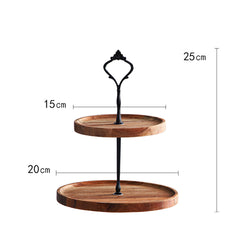 SOGA 2X 15cm 2 Tier  Brown Round Wooden Acacia Dessert Tray Cake Snacks Cupcake Stand Buffet Serving Countertop Decor