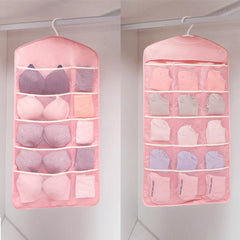 SOGA 2X Pink Double Sided Hanging Storage Bag Underwear Bra Socks Mesh Pocket Hanger Home Organiser