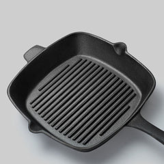 SOGA 26cm Square Ribbed Cast Iron Frying Pan SkilletSteak Sizzle Platter with Handle