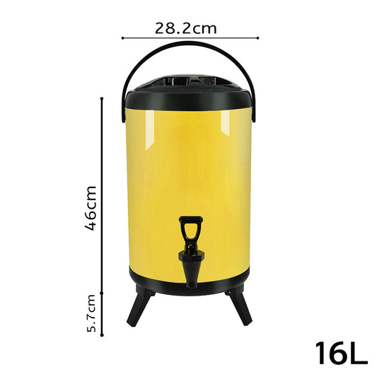 SOGA 4X 16L Stainless Steel Insulated Milk Tea Barrel Hot and Cold Beverage Dispenser Container with Faucet Yellow